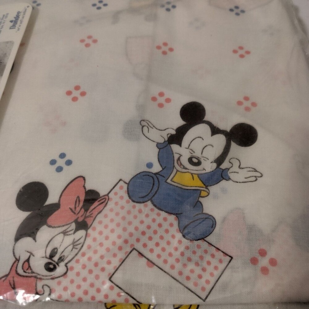 Vintage Disney Babies Dundee Crib Sheet 28x52 White ABC Mickey Minne New NOS - Picture 7 of 11